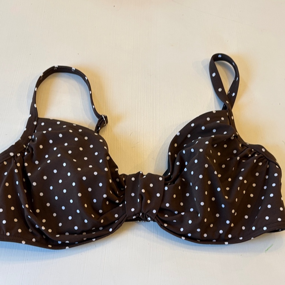 Lands' End Brown Bikini Top with White Dots